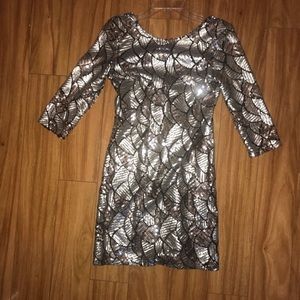 Silver Sequin Quarter-sleeve Dress